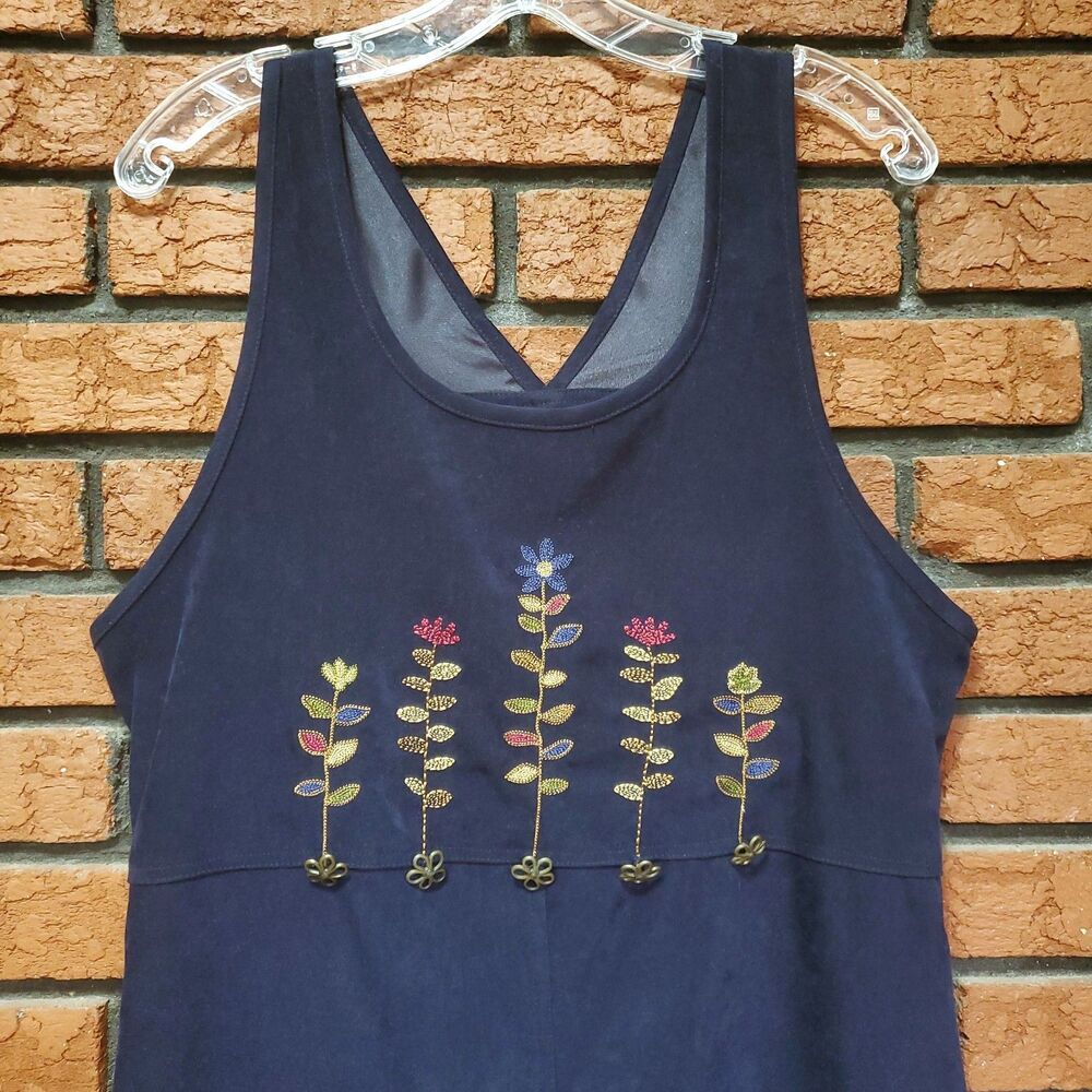 Vintage Embroidered Jumper Overall Dress Sz S Faux Suede Floral Teacher Cottage